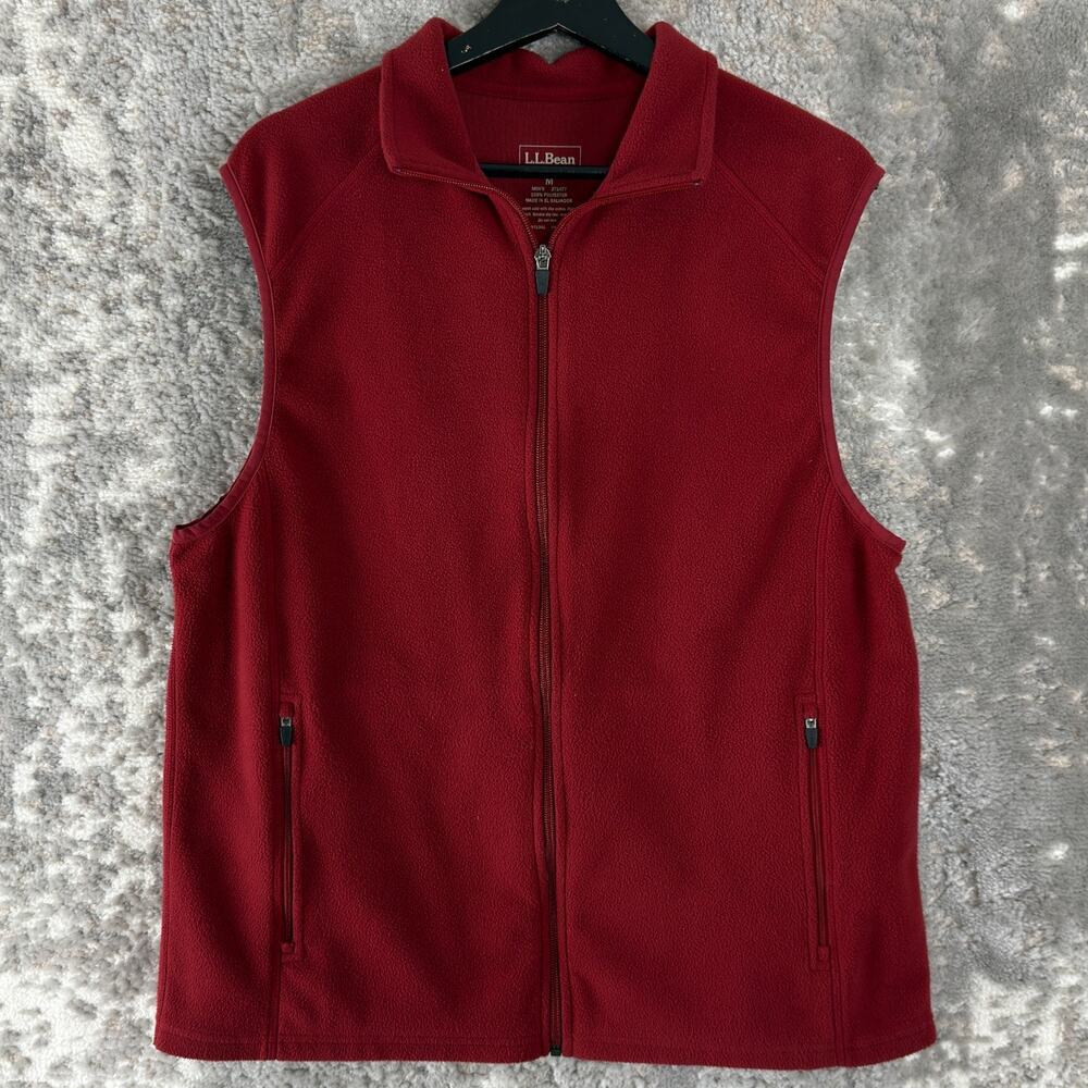 LL Bean Size M Minimalist Fleece Vest Jacket Red Sleeve Outdoor Casual